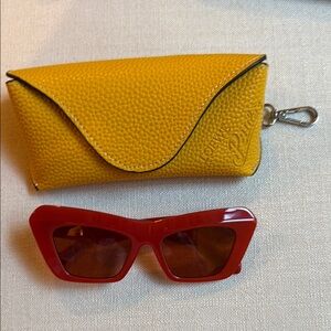 Yellow Leather Sunglasses Case with Red Sunglasses
